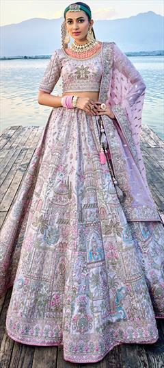 Bridal, Wedding Purple and Violet color Lehenga in Silk fabric with Flared Embroidered, Sequence, Thread, Zari work : 1927409