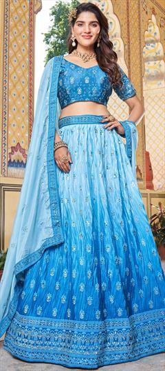 Reception, Wedding Blue color Lehenga in Art Silk fabric with Flared Ombre, Printed, Sequence work : 1927414