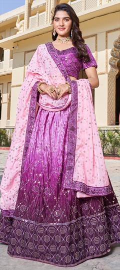 Reception, Wedding Purple and Violet color Lehenga in Art Silk fabric with Flared Ombre, Printed, Sequence work : 1927415