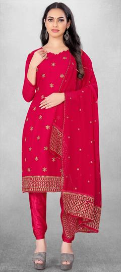 Festive, Party Wear Pink and Majenta color Salwar Kameez in Georgette fabric with Straight Embroidered, Resham, Thread, Zari work : 1927426