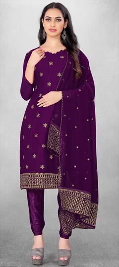 Festive, Party Wear Purple and Violet color Salwar Kameez in Georgette fabric with Straight Embroidered, Resham, Thread, Zari work : 1927427