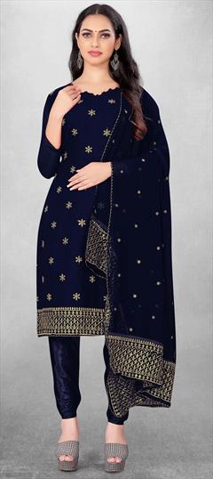 Festive, Party Wear Blue color Salwar Kameez in Georgette fabric with Straight Embroidered, Resham, Thread, Zari work : 1927429