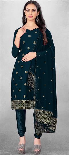 Festive, Party Wear Blue color Salwar Kameez in Georgette fabric with Straight Embroidered, Resham, Thread, Zari work : 1927430