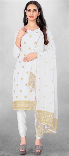 Festive, Party Wear White and Off White color Salwar Kameez in Georgette fabric with Straight Embroidered, Resham, Thread, Zari work : 1927431