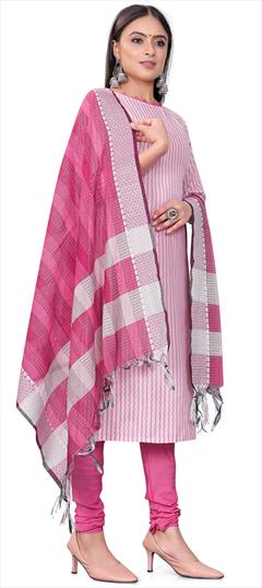 Casual, Party Wear Pink and Majenta color Salwar Kameez in Cotton fabric with Straight Weaving work : 1927432
