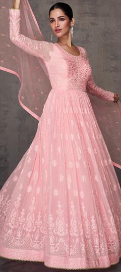 Festive, Reception, Wedding Pink and Majenta color Salwar Kameez in Georgette fabric with Anarkali Embroidered, Resham, Sequence, Thread work : 1927434
