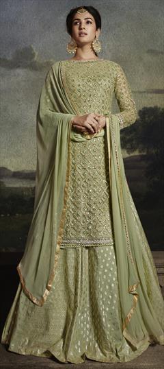 Bridal, Wedding Green color Long Lehenga Choli in Net fabric with Embroidered, Stone, Thread, Zari work : 1927446