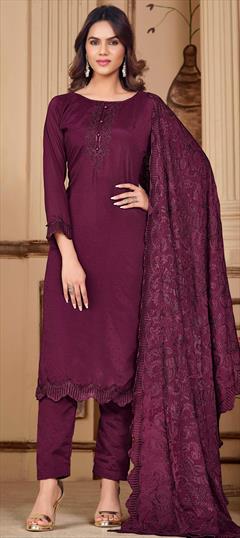 Festive, Party Wear, Reception Purple and Violet color Salwar Kameez in Art Silk fabric with Straight Embroidered, Resham, Stone, Thread work : 1927456