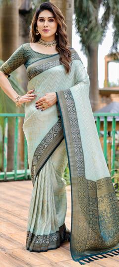 Festive, Party Wear, Traditional Blue color Saree in Kanjeevaram Silk fabric with South Weaving, Zari work : 1927506