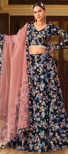 Engagement, Festive, Reception Blue color Lehenga in Silk fabric with A Line Floral, Printed work : 1927528