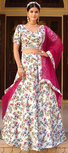 Engagement, Festive, Reception White and Off White color Lehenga in Silk fabric with A Line Floral, Printed work : 1927529