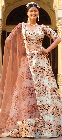 Engagement, Festive, Reception White and Off White color Lehenga in Silk fabric with A Line Floral, Printed work : 1927531