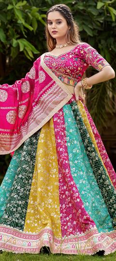 Bridal, Wedding Multicolor color Ready to Wear Lehenga in Satin Silk fabric with Flared Embroidered, Sequence, Thread, Zari work : 1927540