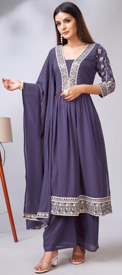 Festive, Party Wear Purple and Violet color Salwar Kameez in Georgette fabric with Palazzo Embroidered, Thread work : 1927598