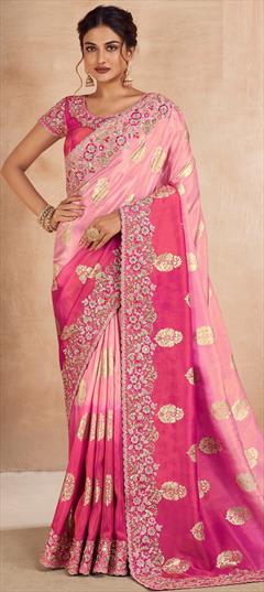 Festive, Reception, Traditional Pink and Majenta color Saree in Viscose fabric with Classic Embroidered, Resham, Sequence, Zari work : 1927694