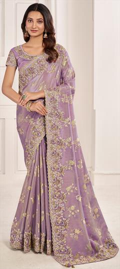 Festive, Reception, Traditional Purple and Violet color Saree in Viscose fabric with Classic Embroidered, Resham, Sequence, Zari work : 1927697