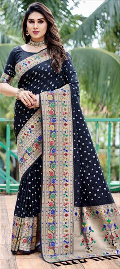 Party Wear, Reception, Traditional Black and Grey color Saree in Art Silk fabric with South Bandhej, Printed, Weaving, Zari work : 1927749