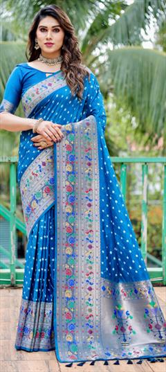 Party Wear, Reception, Traditional Blue color Saree in Art Silk fabric with South Bandhej, Printed, Weaving, Zari work : 1927755