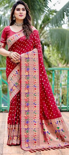 Party Wear, Reception, Traditional Red and Maroon color Saree in Art Silk fabric with South Bandhej, Printed, Weaving, Zari work : 1927757