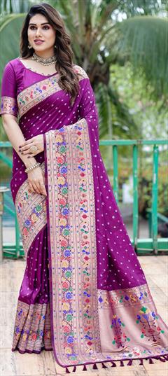 Party Wear, Reception, Traditional Purple and Violet color Saree in Art Silk fabric with South Bandhej, Printed, Weaving, Zari work : 1927762
