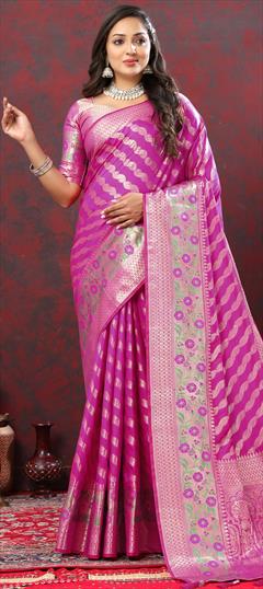 Festive, Traditional Pink and Majenta color Saree in Art Silk fabric with Rajasthani, South Weaving, Zari work : 1927782