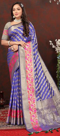 Festive, Traditional Blue color Saree in Art Silk fabric with Rajasthani, South Weaving, Zari work : 1927794