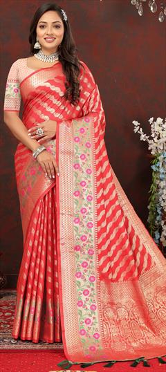 Festive, Traditional Pink and Majenta color Saree in Art Silk fabric with Rajasthani, South Weaving, Zari work : 1927796