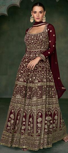 Festive, Party Wear Red and Maroon color Gown in Georgette fabric with Embroidered, Mirror, Sequence, Zari work : 1927893