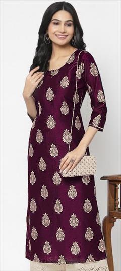 Casual Red and Maroon color Kurti in Rayon fabric with Straight Foil Print work : 1928231