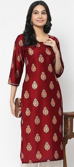 Casual Red and Maroon color Kurti in Rayon fabric with Straight Foil Print work : 1928233