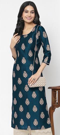 Casual Blue color Kurti in Rayon fabric with Straight Foil Print work : 1928234