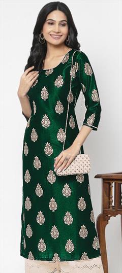 Casual Green color Kurti in Rayon fabric with Straight Foil Print work : 1928235