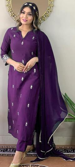 Festive, Party Wear Purple and Violet color Salwar Kameez in Rayon fabric with Straight Embroidered work : 1928326