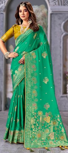 Bridal, Wedding Green color Saree in Banarasi Silk fabric with South Weaving, Zari work : 1928618