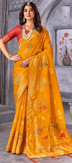 Bridal, Wedding Yellow color Saree in Banarasi Silk fabric with South Weaving, Zari work : 1928621