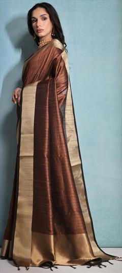 Festive, Party Wear, Traditional Beige and Brown color Saree in Raw Silk, Silk fabric with South Weaving work : 1928647