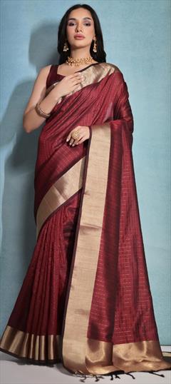 Festive, Party Wear, Traditional Red and Maroon color Saree in Raw Silk, Silk fabric with South Weaving work : 1928648