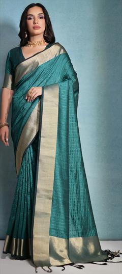 Festive, Party Wear, Traditional Blue color Saree in Raw Silk, Silk fabric with South Weaving work : 1928649