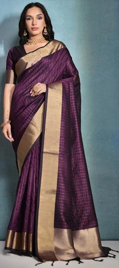 Festive, Party Wear, Traditional Purple and Violet color Saree in Raw Silk, Silk fabric with South Weaving work : 1928651