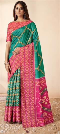 Traditional, Wedding Green color Saree in Bhagalpuri Silk fabric with South Thread work : 1928661