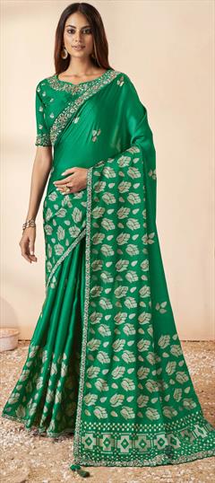 Traditional, Wedding Green color Saree in Art Silk fabric with South Sequence, Stone, Thread, Zari work : 1928663