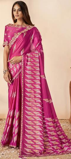 Traditional, Wedding Pink and Majenta color Saree in Art Silk fabric with South Zari work : 1928665