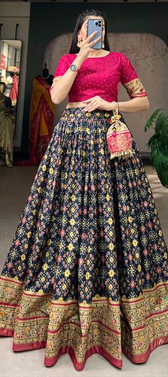 Festive, Party Wear, Reception Blue color Ready to Wear Lehenga in Dolla Silk fabric with Flared Embroidered, Thread work : 1928670