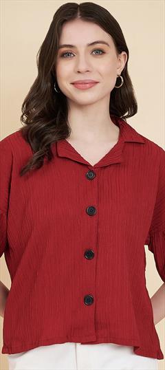 Summer Red and Maroon color Tops and Shirts in Fancy Fabric fabric with Weaving work : 1928679