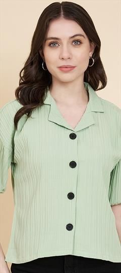Summer Green color Tops and Shirts in Fancy Fabric fabric with Weaving work : 1928682