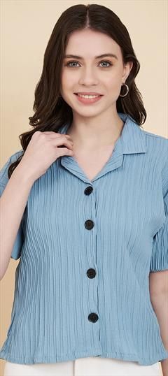 Summer Blue color Tops and Shirts in Fancy Fabric fabric with Weaving work : 1928683