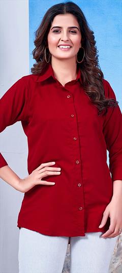 Summer Red and Maroon color Tops and Shirts in Cotton fabric with Thread work : 1928752