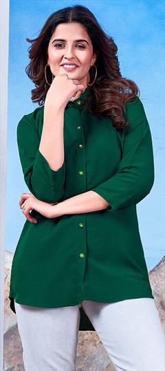 Summer Green color Tops and Shirts in Cotton fabric with Thread work : 1928759