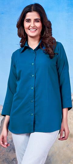 Summer Blue color Tops and Shirts in Cotton fabric with Thread work : 1928764