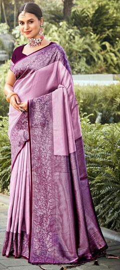 Festive, Traditional Pink and Majenta color Saree in Kanjeevaram Silk, Silk fabric with South Weaving, Zari work : 1928840